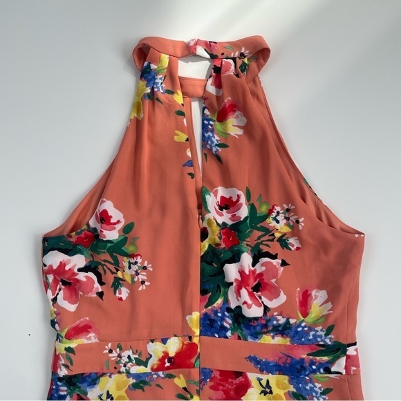 Express Orange Tropical Floral Summer Halter Top Mini Length Dress Size Medium - Picture 4 of 13